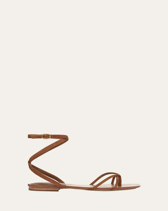Allegra Suede Flat Ankle-Strap Sandals